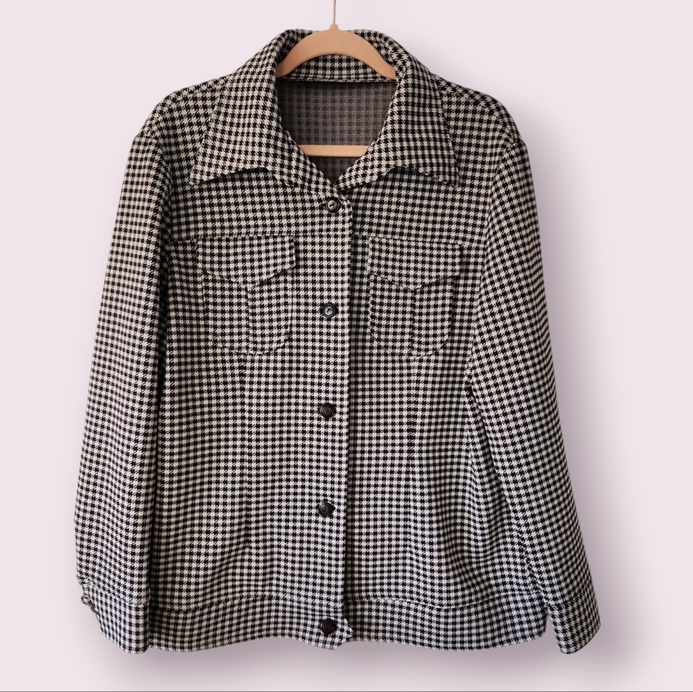 Vintage 60s 70s Houndstooth Jacket Shacket‎ Women's Large